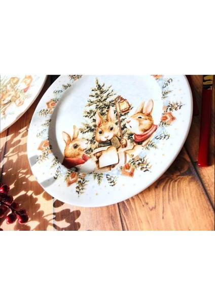 Kosova Yılbaşı Desenli 6 Kişilik Porselen Servis Tabağı Çap 19CM modelleri