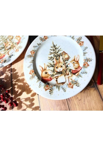 Kosova Yılbaşı Desenli 6 Kişilik Porselen Servis Tabağı Çap 19CM fırsatları