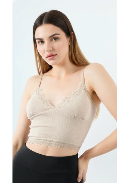 Crop Askılı Dantelli Çıkarılabilir Pedli Büstiyer Bluz fiyatları