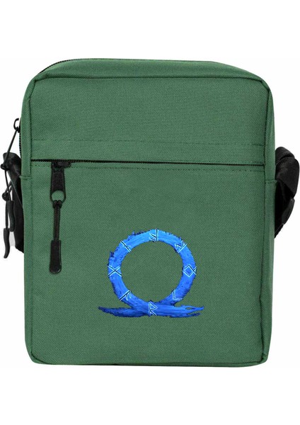 God Of War Ragnarok Blue Logo Omuz Çantası Fermuarlı Yeşil Renk