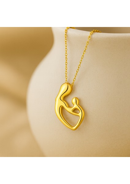 14 Ayar Altın Anne ve Bebek Kalp Kolye, Yeni Doğan ve Anne-Çocuk Aksesuarı