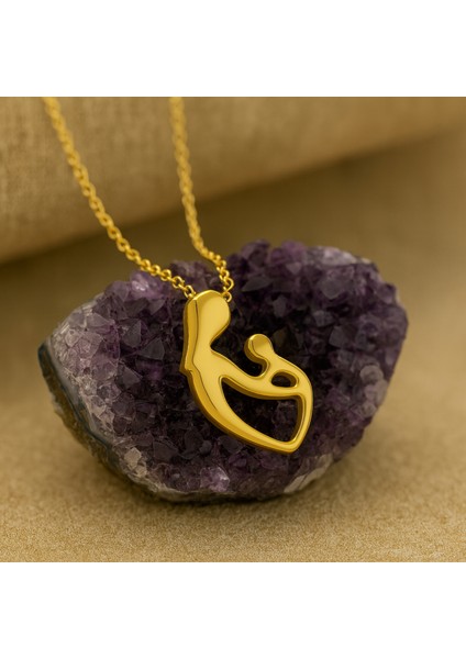 14 Ayar Altın Anne ve Bebek Kalp Kolye, Yeni Doğan ve Anne-Çocuk Aksesuarı modelleri