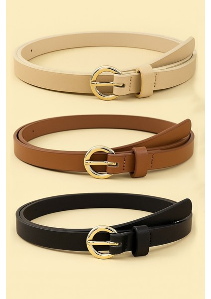 Kadın 3'lü Gold Kare Tokalı Pantolon, Gömlek, Ceket, Elbise, Kazak Kemeri 2 cm