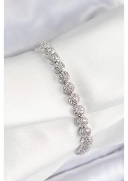 Bfs Pirinç Zirkon Taşlı Yarım Topcuk Model Gümüş Renk Vıp Seri Kadın Bileklik