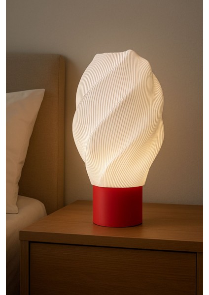 Modern Spiral Desenli LED Gece Lambası 14X24 – Pla Plastik Çevre Dostu, Enerji Tasarruflu Dekoratif Masa ve Komodin Lambası