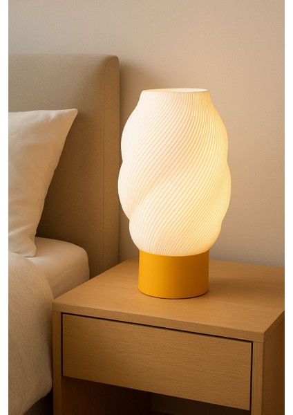 Modern Spiral Desenli LED Gece Lambası 14X24 – Pla Plastik Çevre Dostu, Enerji Tasarruflu Dekoratif Masa ve Komodin Lambası
