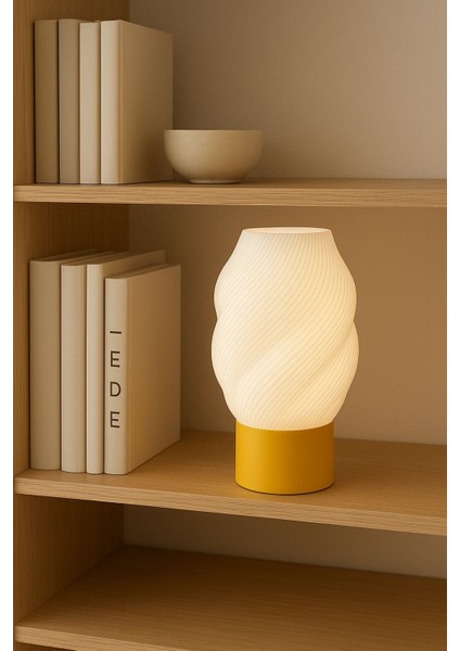 Modern Spiral Desenli LED Gece Lambası 14X24 – Pla Plastik Çevre Dostu, Enerji Tasarruflu Dekoratif Masa ve Komodin Lambası