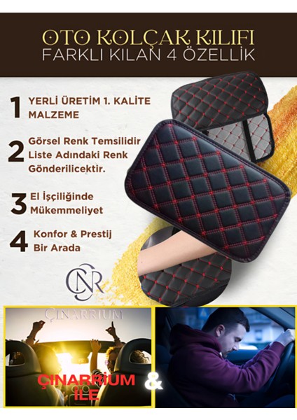 Renault Megane 2004-2008 Deri Oto Kolçak Kılıfı Örtüsü Prime Süngerli Kırmızı Nakışlı