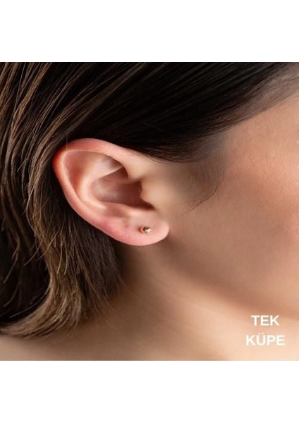 14 Ayar Altın Tekli Kalemli Top Küpe