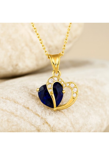 14 Ayar Altın Kalp Kesim Doğum Taşı Kolye – Kişiye Özel Renkli Taş Tasarımı indirimleri