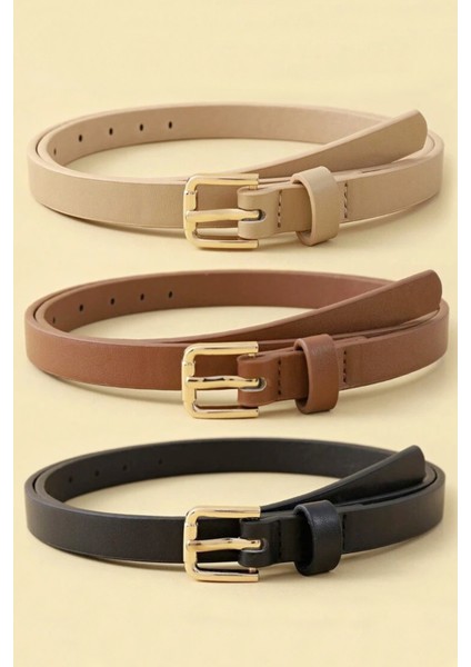 Kadın 3'lü Gold Kare Tokalı Pantolon, Gömlek, Ceket, Elbise, Kazak Kemeri 2 cm