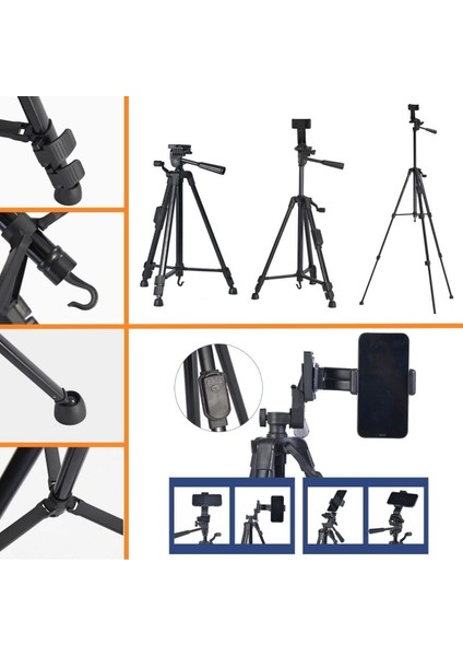 Telefon ve Fotoğraf Makinası Takılabilen Bluetooth Kumandalı 146 cm Tripod fiyatları
