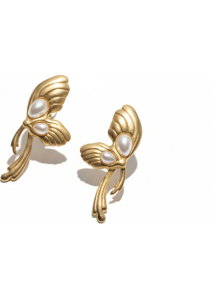 Kanatlı Incili Çelik Küpe