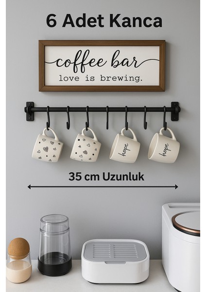 6 Kancalı Dekoratif Plastik Retro Mutfak Havlu Askısı, Fincan , Kupa Askısı | 35 cm | Montajlı Ürün