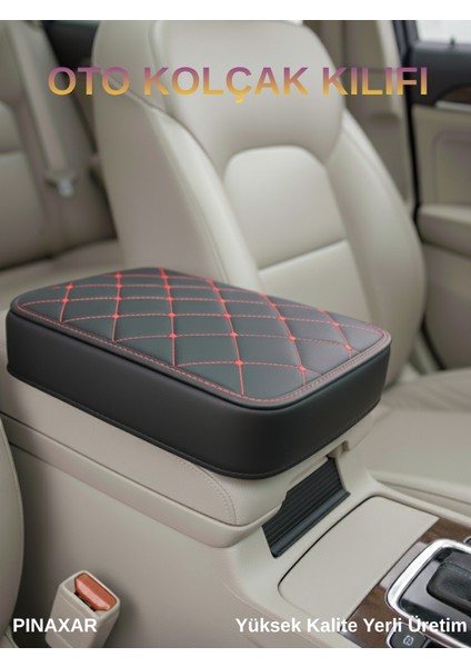 Seat Ibiza 1993-2001 Deri Oto Kolçak Kılıfı Örtüsü Prime Süngerli Kırmızı Nakışlı