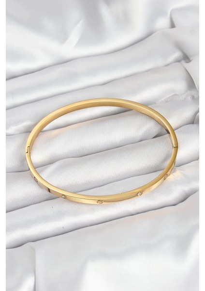 Bfs 316L Çelik Gold Renk Zirkon Taşlı 65 mm Ince Kadın Kelepçe Bileklik fiyatları