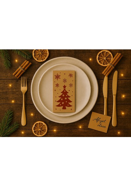 20 Li Yılbaşı Peçetesi Kraft Çam Desenli Yılbaşı Sofrası Aksesuar Peçetesi 8X24 modelleri