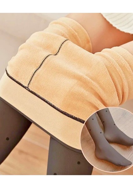 Intive Içi Polarlı Kışlık Ten Görünümlü Siyah Puantiyeli Kışlık Külotlu Çorap indirimleri