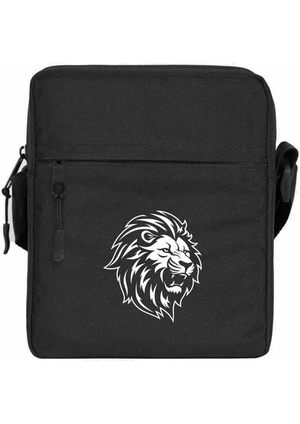 Black And White Lion Omuz Çantası Fermuarlı Siyah Renk