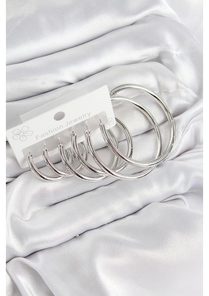 Bfs Pirinç Halka Model Gümüş Renk Kadın Set Küpe