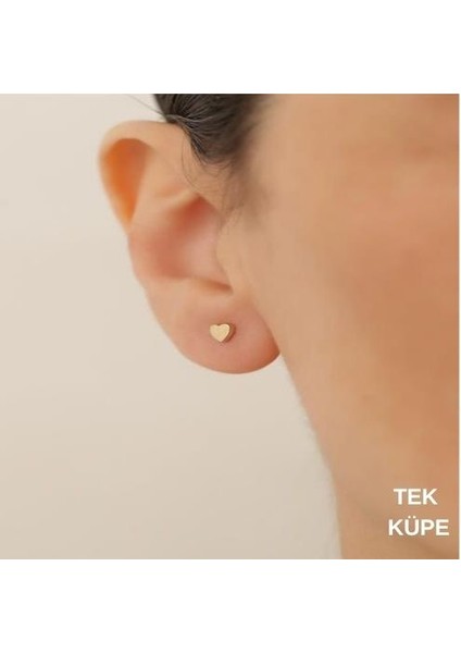 14 Ayar Altın Minimal Tekli Kalp Küpe