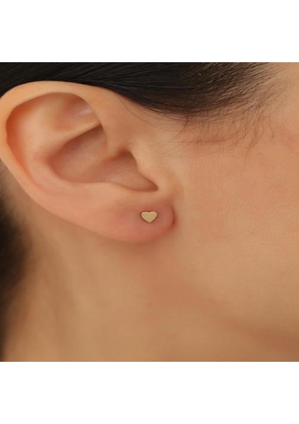 14 Ayar Altın Minimal Tekli Kalp Küpe modelleri