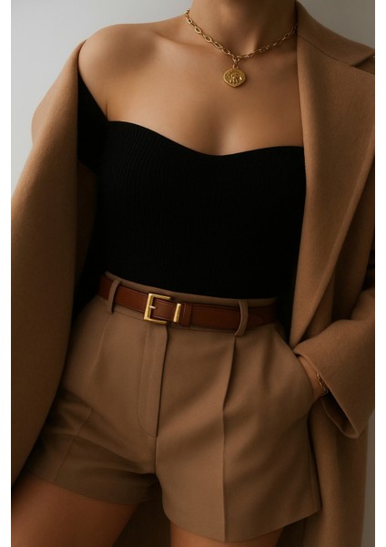 Kadın Trendy Gold Tokalı Metal Köprülü Pantolon Gömlek Ceket Elbise Kazak Kemeri 2 cm