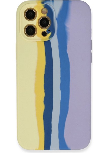 Iphone 12 Pro Max Kılıf Ebruli Lansman Silikon - Sarı-Lila