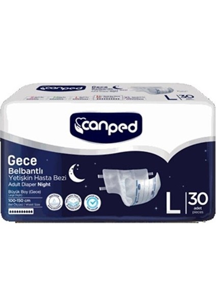 Belbantlı Yetişkin Hasta Bezi Gece L 30LU 100-150 cm