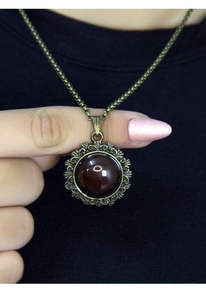 Doğal Taş Akik Doğal Taşlı Desenli Otantik Kadın Kolye 45 cm Zincirli EUK28A