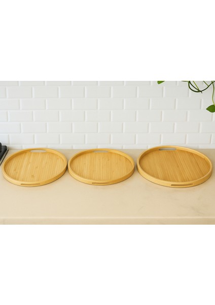 (Bambu 3'lü Doğal Oval Tepsi, Servis Tepsileri, Iskandinav Tepsi Seti, Çay Tepsisi)