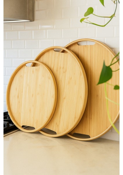 (Bambu 3'lü Doğal Oval Tepsi, Servis Tepsileri, Iskandinav Tepsi Seti, Çay Tepsisi)