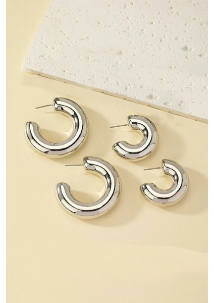 Kadın Gold 4'lü Halka Boru Küpe Seti