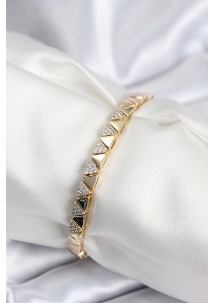 Bfs Pirinç Vıp Seri Gold Renk Sıralı Üçgen Model Kadın Bileklik