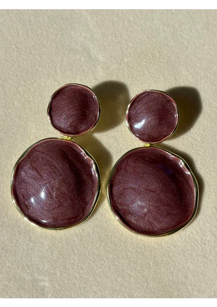 Yuvarlak Bordo Sedefli Küpe