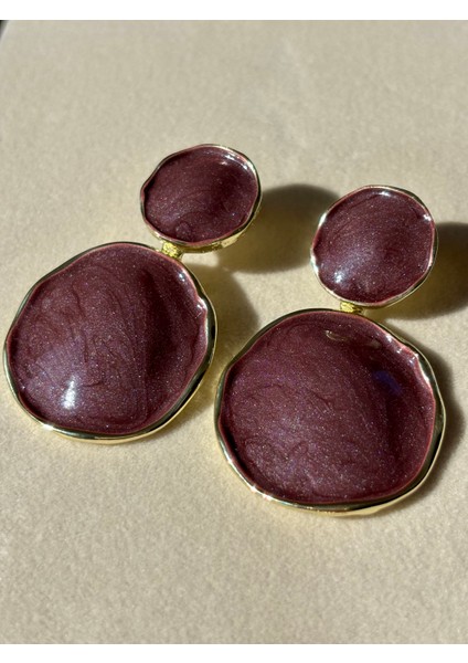 Yuvarlak Bordo Sedefli Küpe modelleri