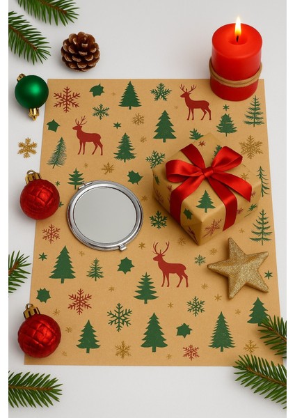 40 Adet Renkli Hediye Kağıdı Yılbaşı Desenli Kutu ve Ambalaj Kağıdı 25X35