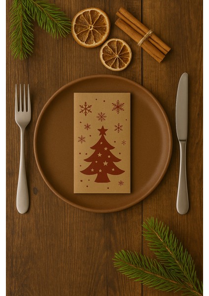 20 Adet Kraft Yılbaşı Desenli Kağıt Peçete Çam Desenli Doğal Peçete modelleri