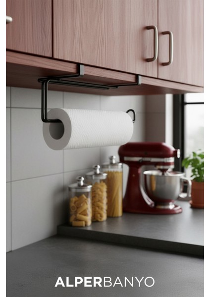 Siyah Çok Amaçlı Dolap Kapağı ve Raf Altı Kağıt Havlu Askısı | Metal