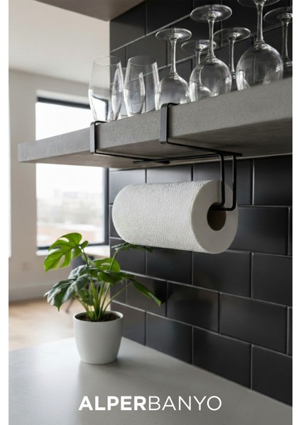 Siyah Çok Amaçlı Dolap Kapağı ve Raf Altı Kağıt Havlu Askısı | Metal fiyatları