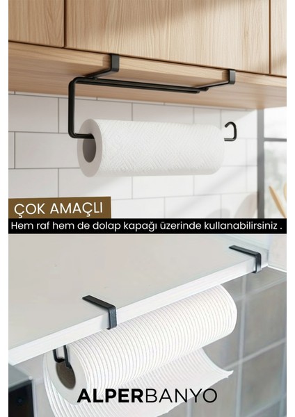 Siyah Çok Amaçlı Dolap Kapağı ve Raf Altı Kağıt Havlu Askısı | Metal modelleri