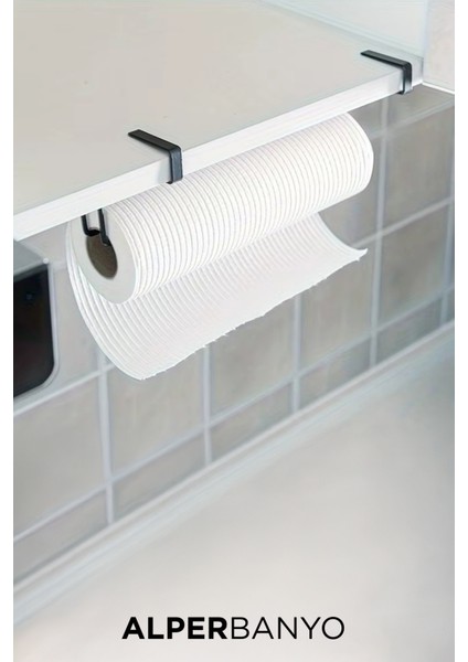 Siyah Çok Amaçlı Dolap Kapağı ve Raf Altı Kağıt Havlu Askısı | Metal indirimleri