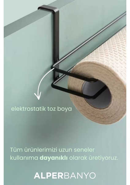 Siyah Çok Amaçlı Dolap Kapağı ve Raf Altı Kağıt Havlu Askısı | Metal