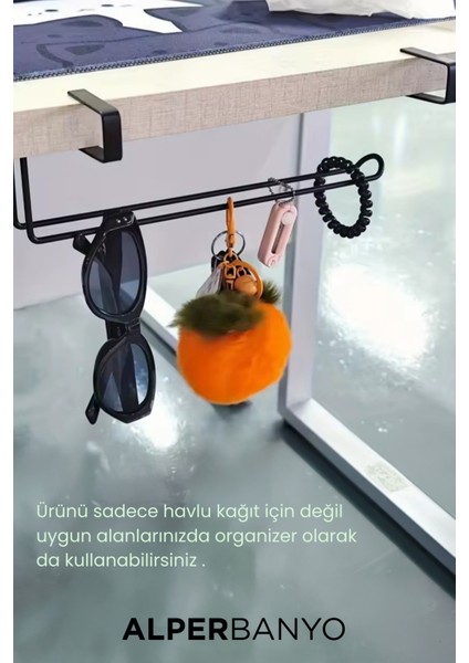 Siyah Çok Amaçlı Dolap Kapağı ve Raf Altı Kağıt Havlu Askısı | Metal