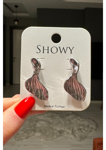 Kadın Gümüş Renk Deniz Kabuğu Küpe