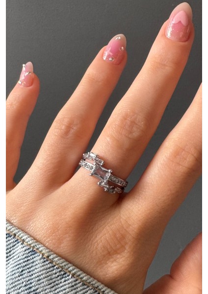 Kadın Ikili Işıltı Premium Ayarlanabilir Kararmaz Yüzük