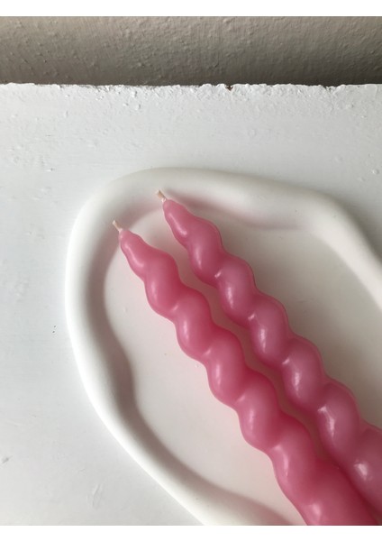 2'li Gül Kurusu Burgulu Spiral Şamdan Mum - Dekoratif Renkli Mum