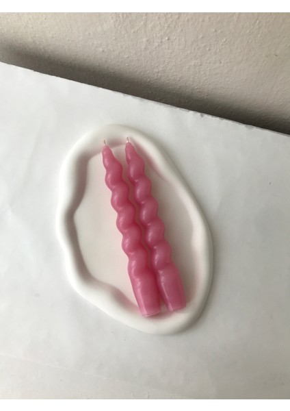 2'li Gül Kurusu Burgulu Spiral Şamdan Mum - Dekoratif Renkli Mum