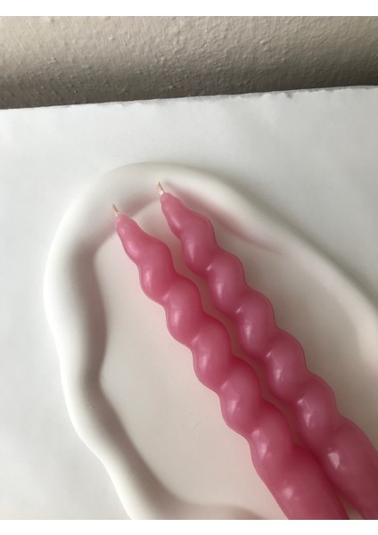 2'li Gül Kurusu Burgulu Spiral Şamdan Mum - Dekoratif Renkli Mum