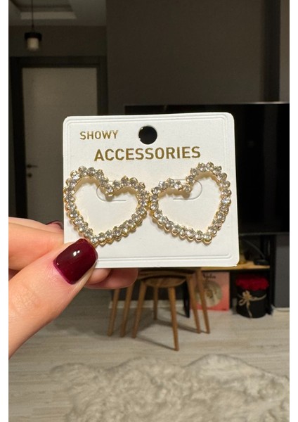 Kadın Zirkon Taşlı Kalp Küpe